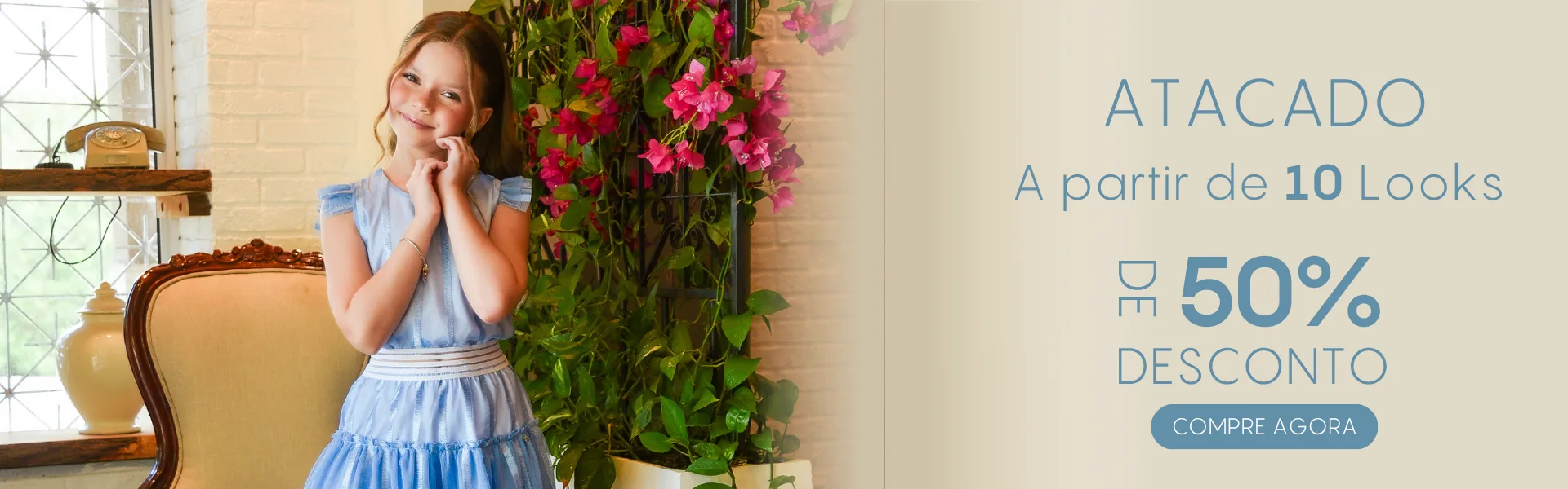 Atacado — a partir de 10 looks, 50% de desconto. Compre agora.